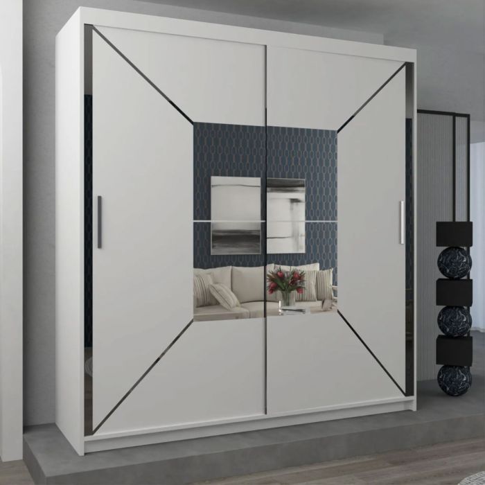 Bartholomew Mirrored Sliding Wardrobe - White