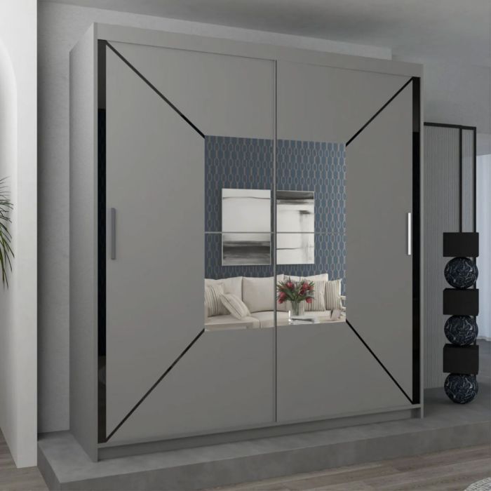 Bartholomew Mirrored Sliding Wardrobe - Grey