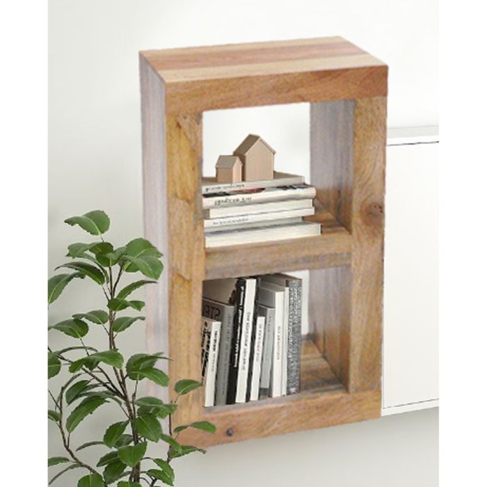 Delta Solid Light Mango Wood 2 Hole Cube Lamp Table - Light Wood Tone