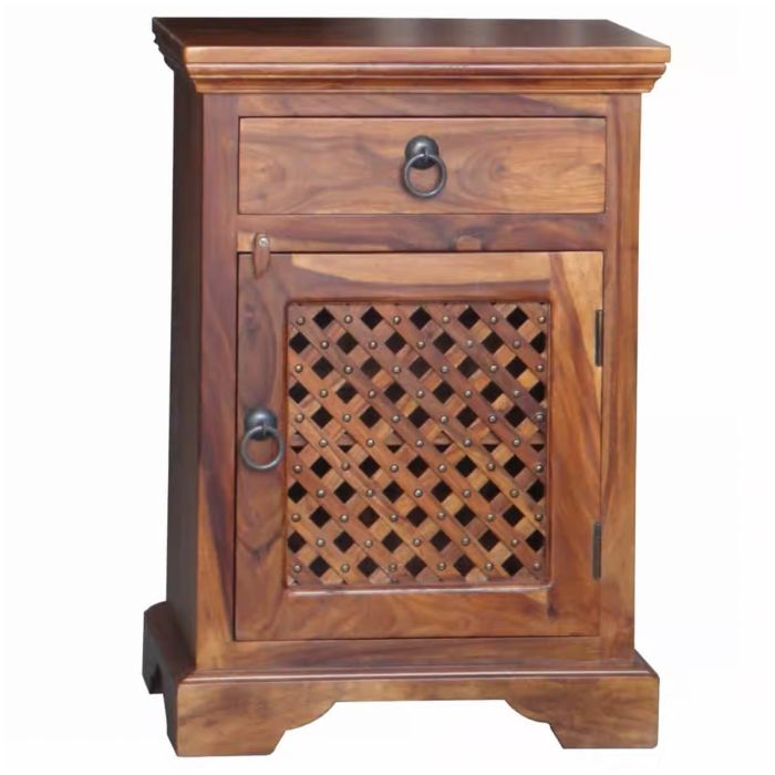 Bedside Table - LATTICE Nightstand Right Side Brown 45cm