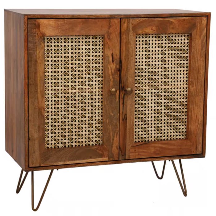 Lattice Design Mango Wood 2 Door Small Sideboard 90cm - Brown