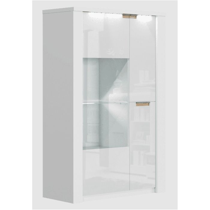 Jordan High Gloss Wide 3 Door Display Unit with 1 Glass Shelf and LED Lights - White