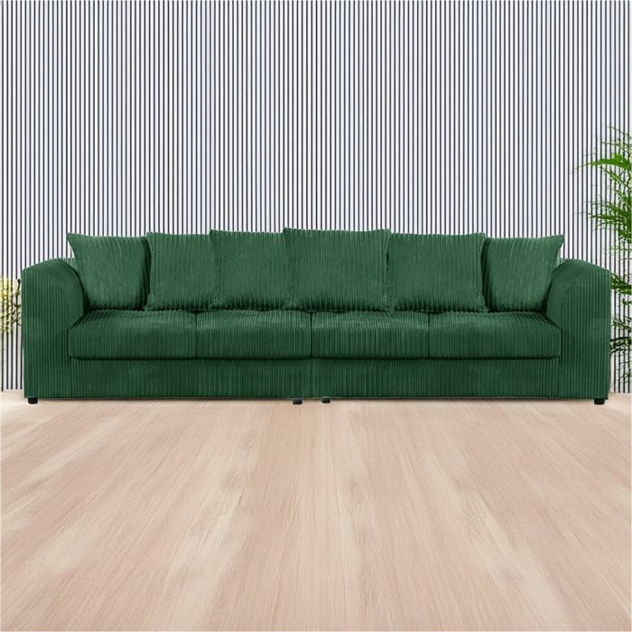 Desmond Jumbo Cord 4 Seater Scatterback Sofa - Green