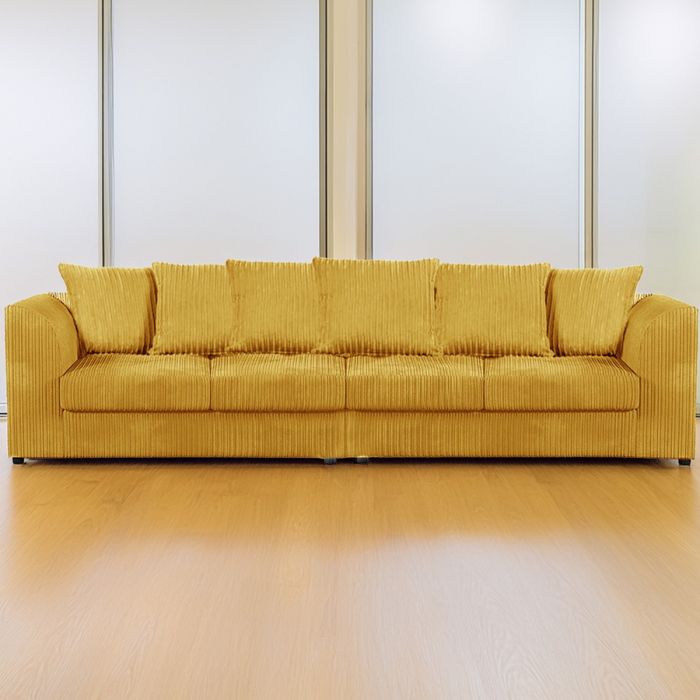 Desmond Jumbo Cord 4 Seater Scatterback Sofa - Mustard