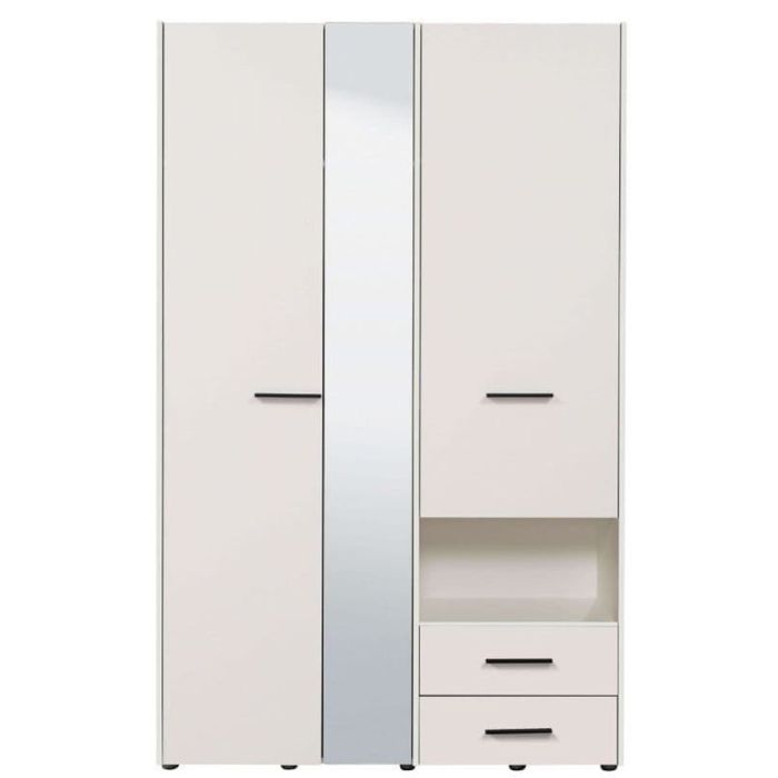 Wardrobe - HIGHAM 3 Door Mirrored Wardrobe White 127.5cm