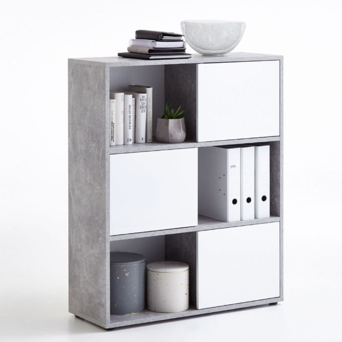 Claire Versatile Design Short Bookcase - Concrete Grey and White