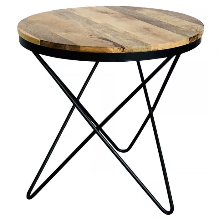 Tracey Industrial 51cm Round Star Leg Mango Top Side Table - Light Wood Tone