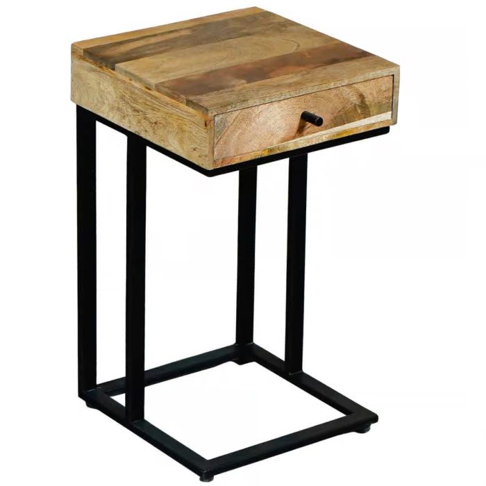 Tracey Industrial Iron Base 1 Drawer Side Table Small - Light Wood Tone