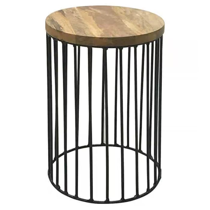 Tracey Industrial 30cm Round Iron Leg Mango Top - Light Wood Tone