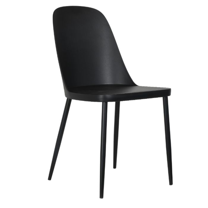 Black Metal Legs Frame Curve Chairs Black Plastic Seat - Set of 2