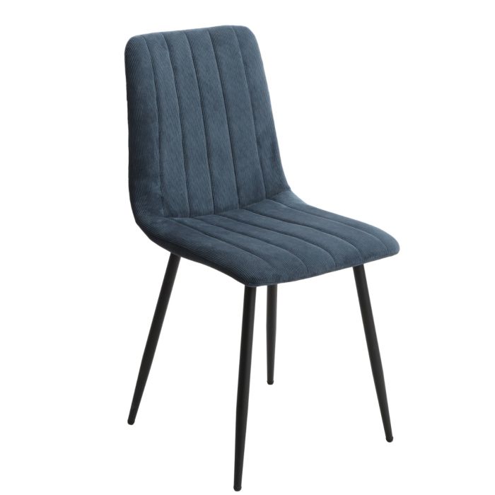Black Solid Metal Frame Straight Stitch Blue Fabric Dining Chair - Set of 2