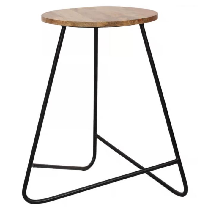 Tracey Black Industrial Iron Mango Wood Bar Stool - Brown
