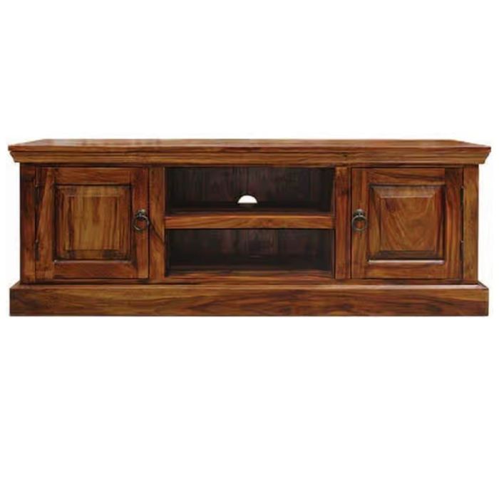 Crowley Sheesham Wood Large Plasma TV Stand 125cm With 2 Door and Open Shelves - Honey Colour