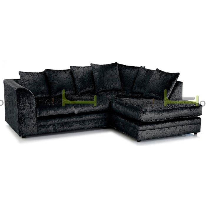 ARABIA Crushed Velvet 4 Seater L Shaped - Right Hand Facing Corner Sofa - Black