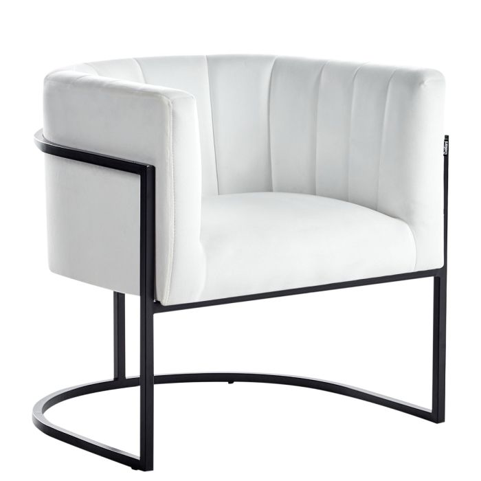LARVIK Metal Frame Velvet Armchair - White and Black