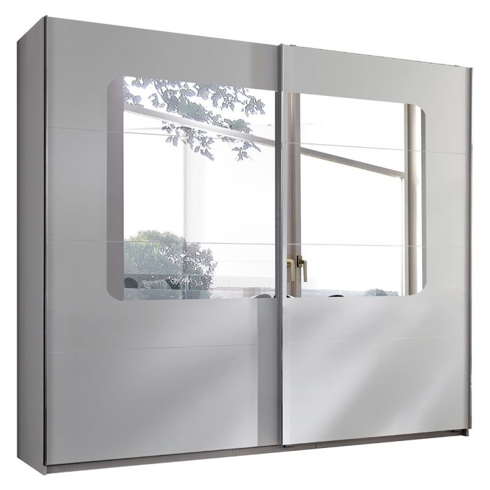 Sliding Wardrobe - BERTEN 2 Door Mirrored Wardrobe White 225cm