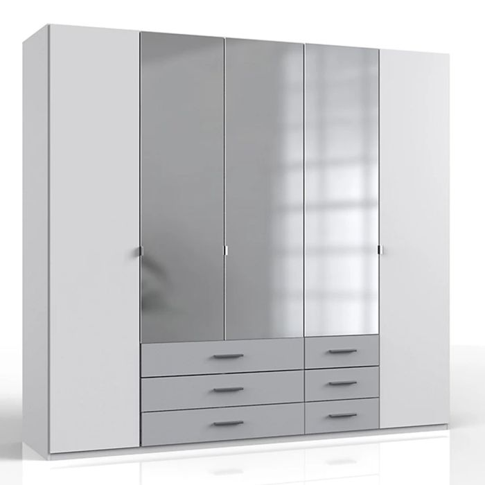 Wardrobe - BONN 5 Door Wardrobe White and Grey 225cm