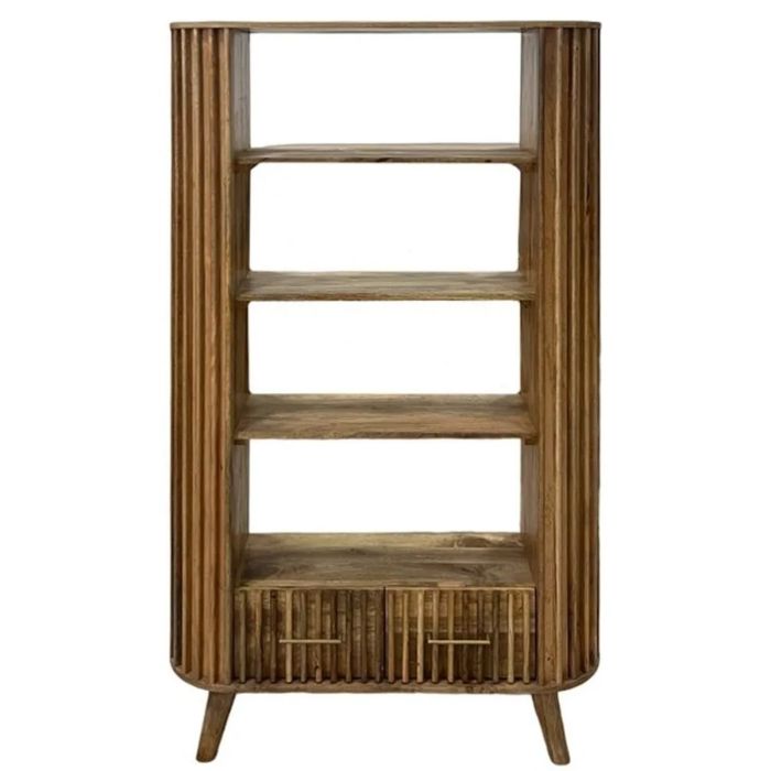 Crosby Mango Wood Slated Design Bookcase with 2 Drawer - Light Finish