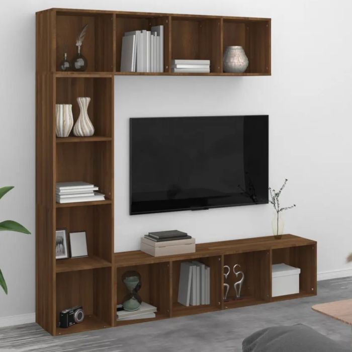 3 Pcs Book/TV Cabinet Set Brown Oak 180x30x180cm