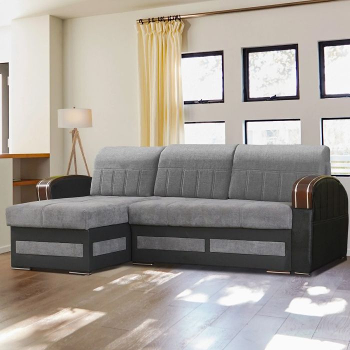 Corner Sofabed - CALVIN Fabric 3 Seater L Shaped Left Hand - Grey