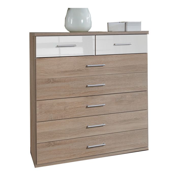 Oak Finish Chest of Drawers - LENORA Medium Chest  7 Drawers