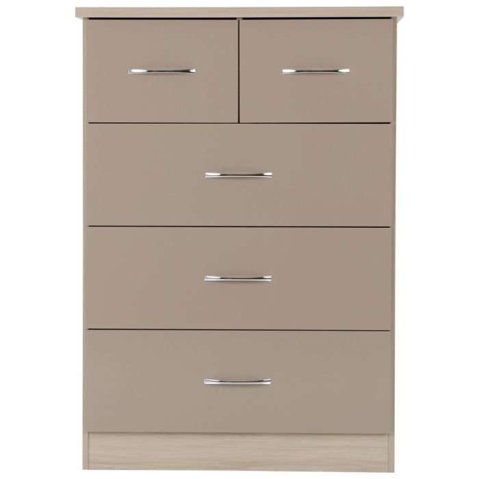 NEWBIGGIN III Oak Finish Chest of Drawers - Medium-sized, 5 Drawers