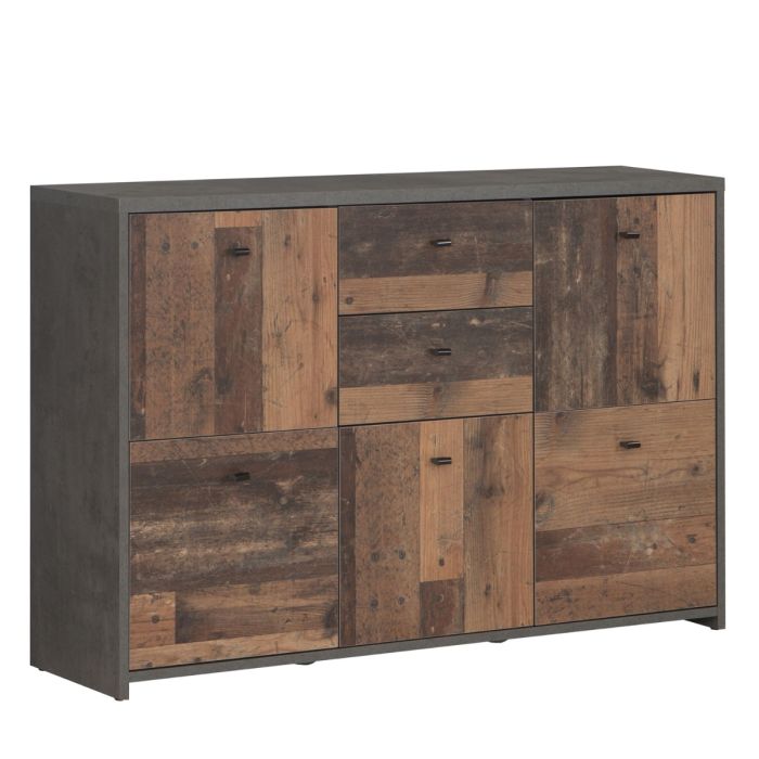 Falkirk Vintage Wood 2 Drawers Chest Storage Cabinet with 5 Doors - Concrete Optic Dark Grey