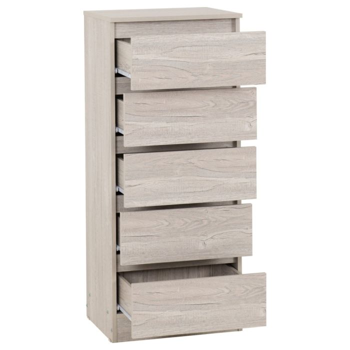 MALDEN Natural Finish Chest of Drawers - Tallboy, Medium-sized, 5 Drawers