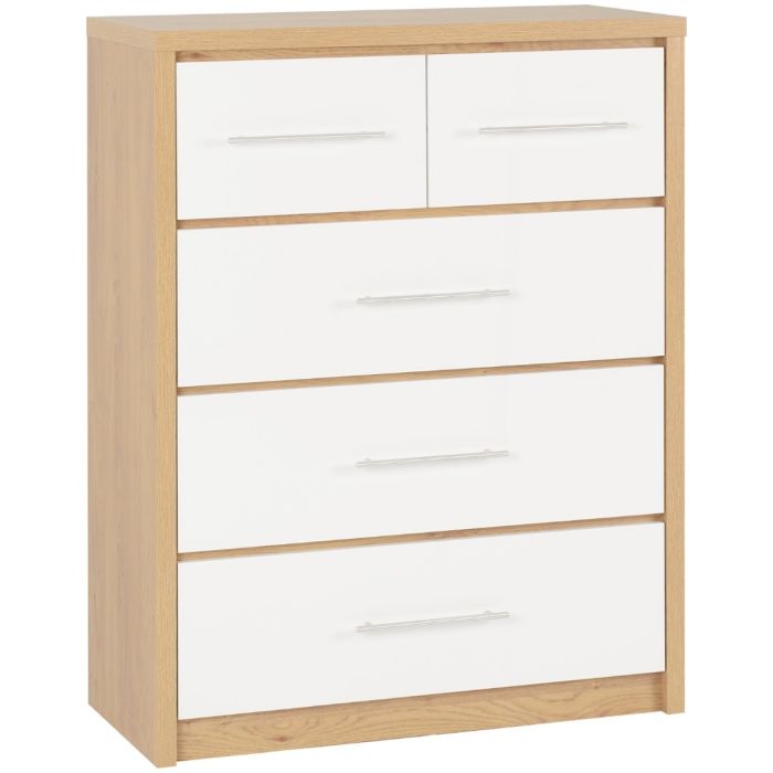 SELSEY IV Oak Finish Chest of Drawers - Medium-sized, 5 Drawers