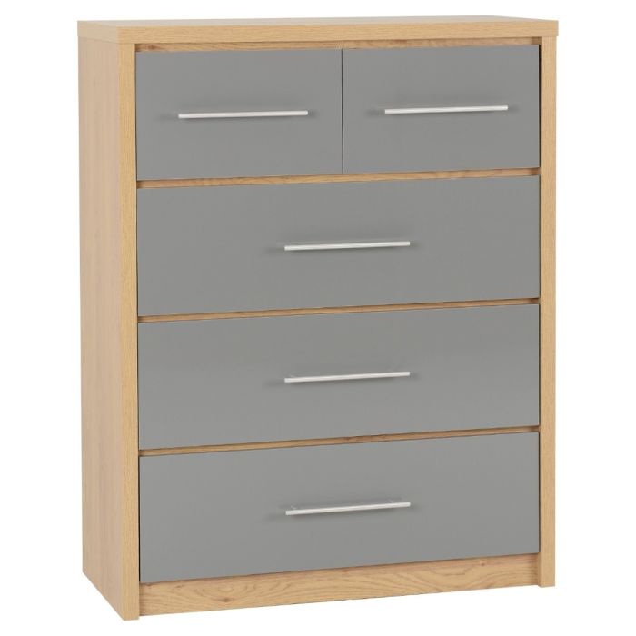 SELSEY III Oak Finish Chest of Drawers - Medium-sized, 5 Drawers