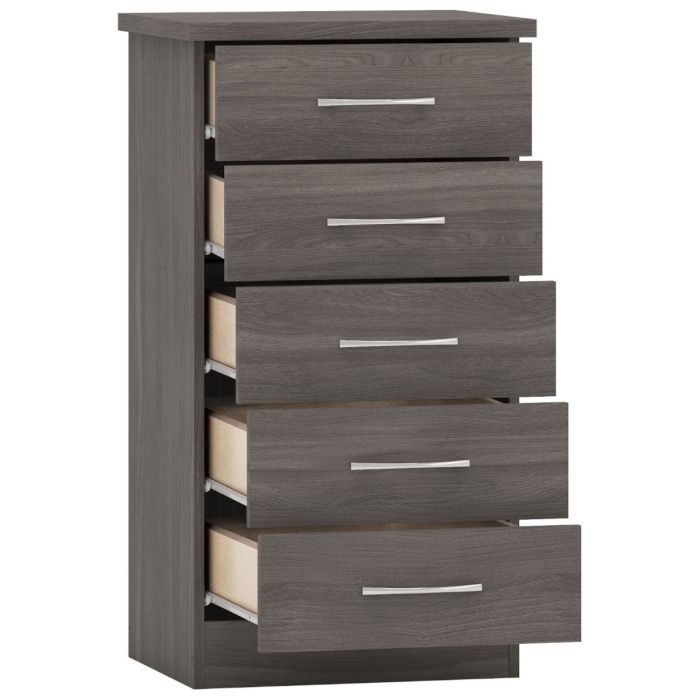 NEWBIGGIN VI Black Chest of Drawers - Tallboy, Small-sized, 5 Drawers