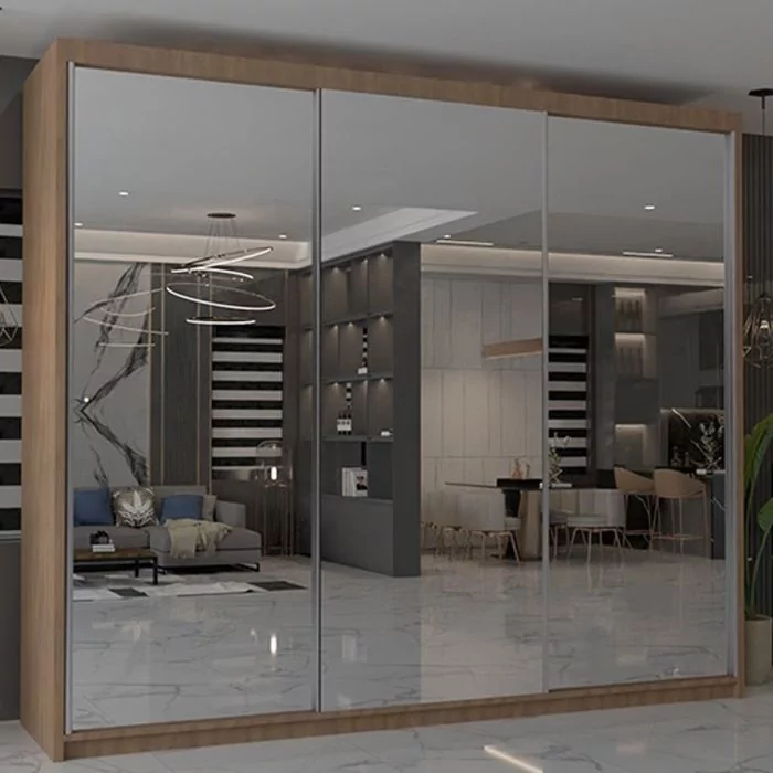 Sliding Wardrobe - CHICAGO II 3 Door Mirrored Wardrobe Walnut 250cm
