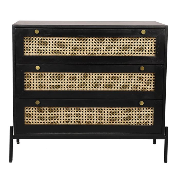 Black Rattan Chest of Drawers - RATTRAY Medium Chest  3 Drawers