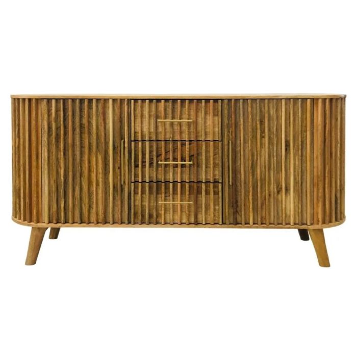Crosby Mango Wood Slated Design 2 Door Sideboard with 3 Drawer - Light Finish