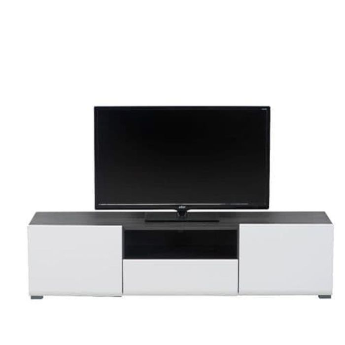 Bannister Tv Cabinet - Gloss White and Black with Glass