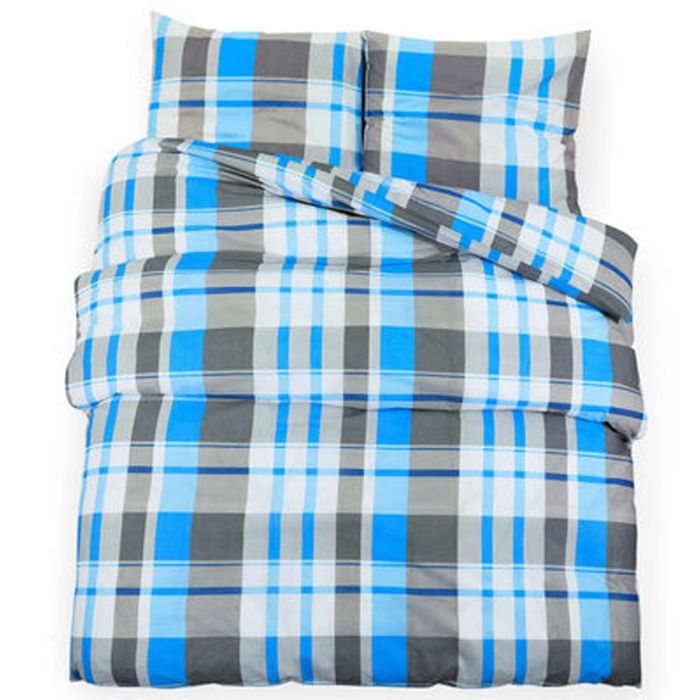 Duvet Cover Set Blue and Grey 220x240cm Cotton