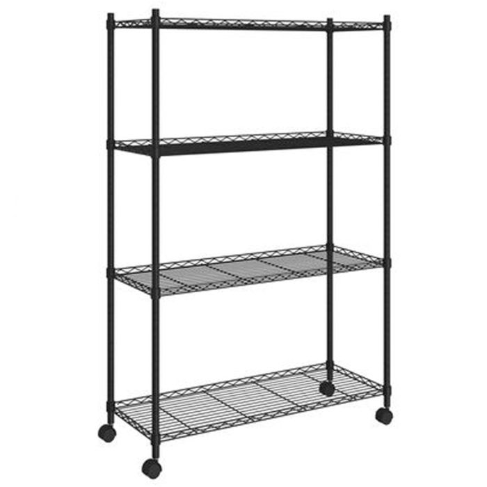 4-Tier Storage Shelf with Wheels 90x35x142cm Black 200 kg