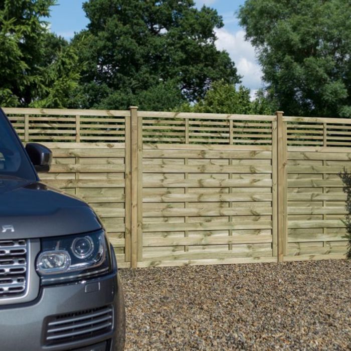 Classic Design Natural Timber Finish Pressure Treated 6x5 Horizontal Slatted Panel with Bar Detailing - Set of 3