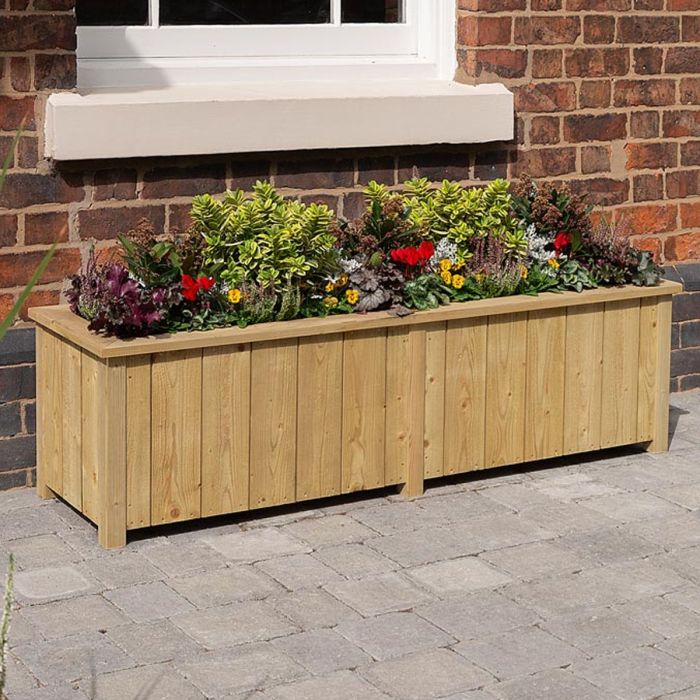 Rectangular Natural Timber Finish Garden Planter with Open Slatted Base - Large