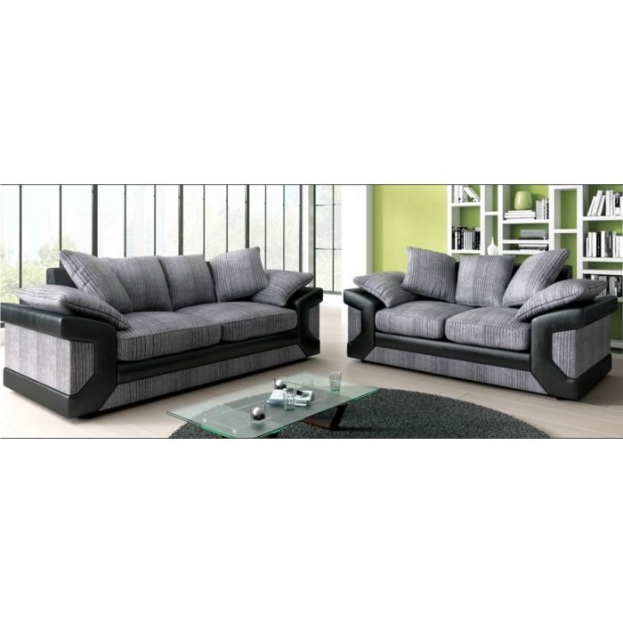 Dino Jumbo Cord Black and Grey Sofa Set