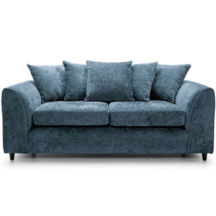 3 Seater Sofa - HENRY Crushed Chenille Fabric Sofa - Dark Blue