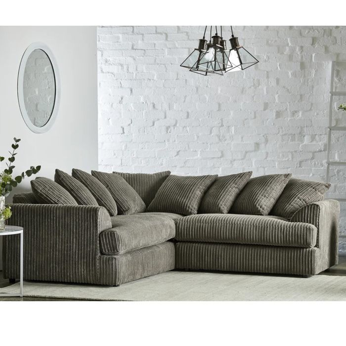 Jasper Jumbo Cord Corner Sofa - Grey