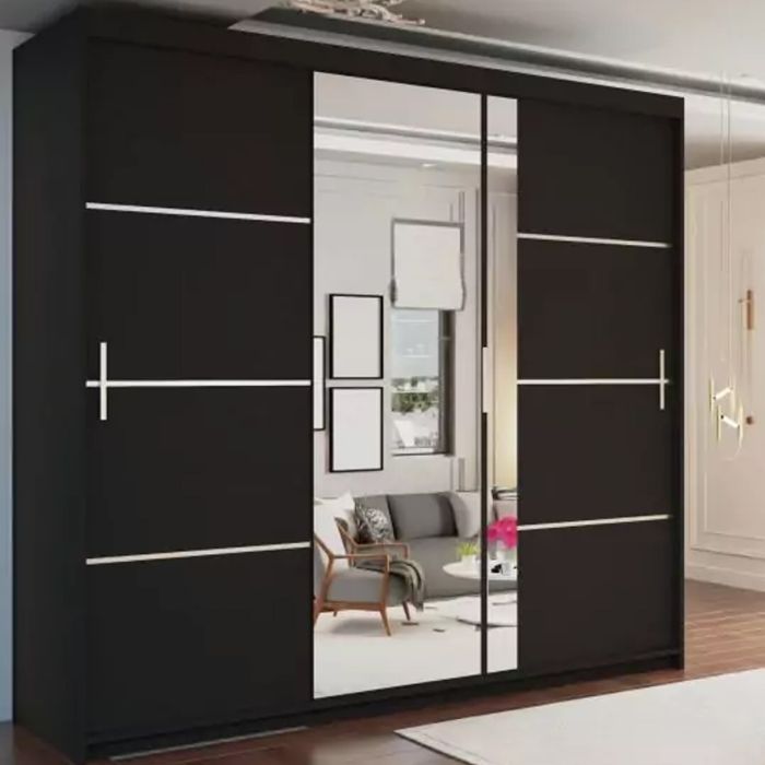 Sliding Wardrobe - KEYNES 3 Door Mirrored Wardrobe Black 250cm