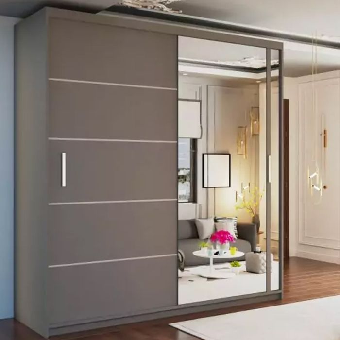 Sliding Wardrobe - KEYNES 2 Door Mirrored Wardrobe Grey - 180cm