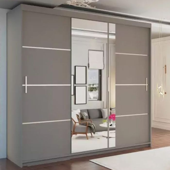 Sliding Wardrobe - KEYNES 3 Door Mirrored Wardrobe Grey 250cm
