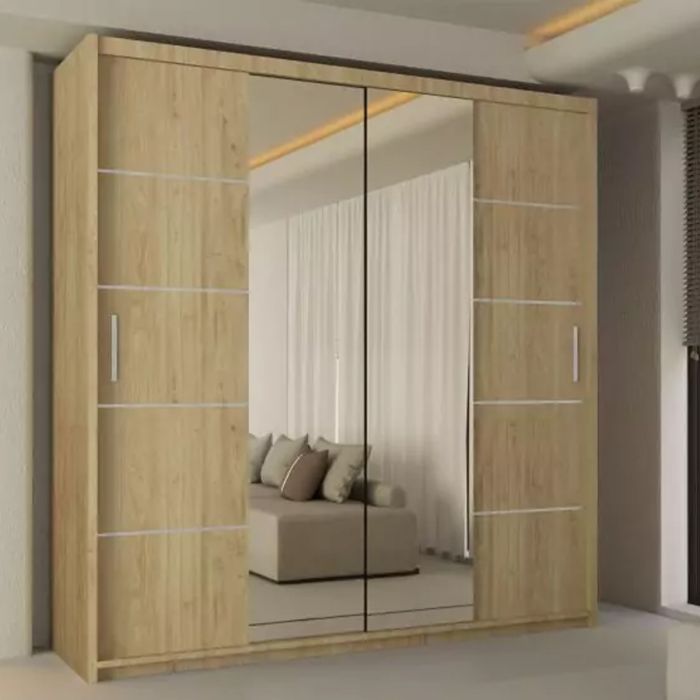 Sliding Wardrobe - LISBANE 2 Door Mirrored Wardrobe Oak - 180cm