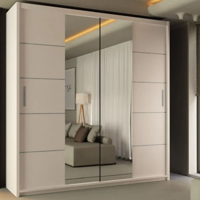 Sliding Wardrobe - LISBANE 2 Door Mirrored Wardrobe White - 150cm
