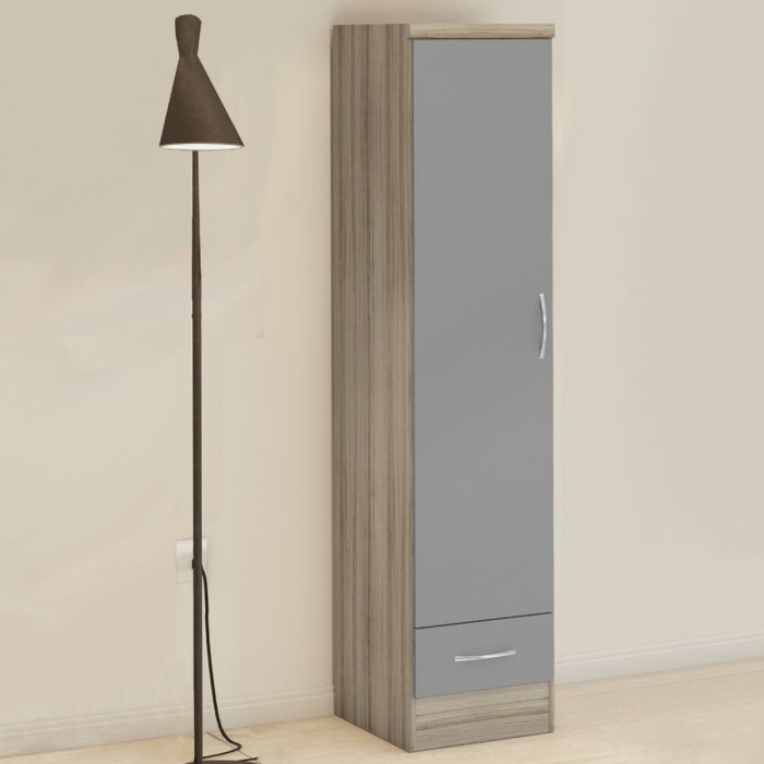 NEWBIGGIN 1 Door Wardrobe with 1 Drawer Grey Gloss with Light Oak - 40cm