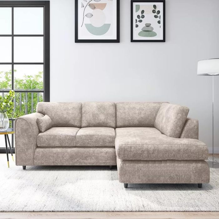 LORVANI Fabric 4 Seater L Shaped Fullback Corner Sofa - Beige, Right Hand Facing