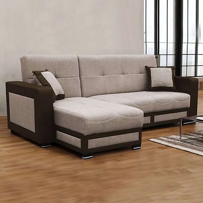 Corner Sofabed - MARTHA Fabric 3 Seater L Shaped Left Hand - Brown